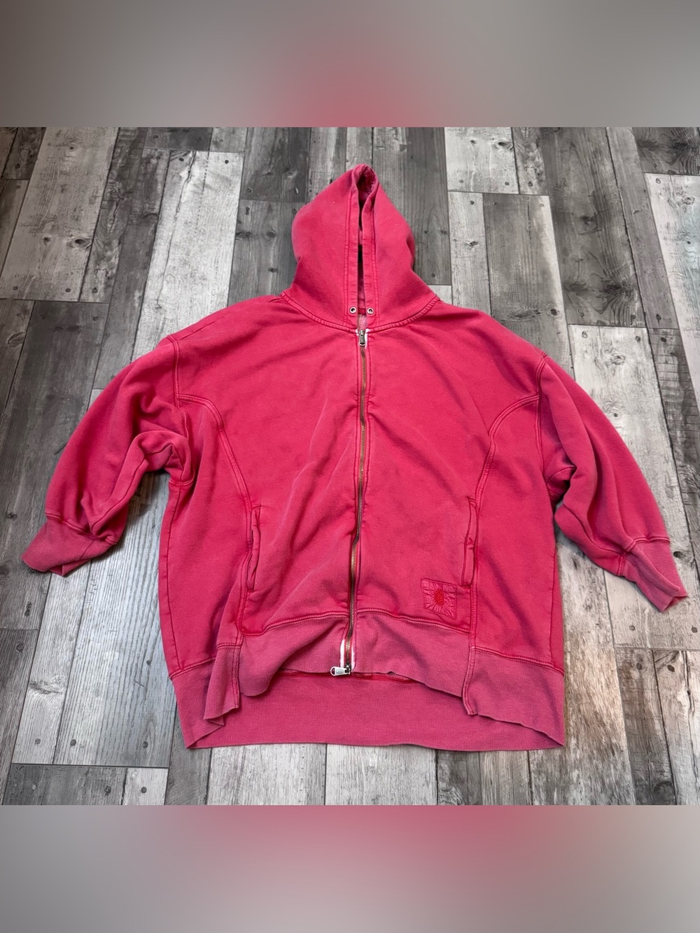 Free People FP Movement Only One Hoodie Faded Bleach Red Oversized Large